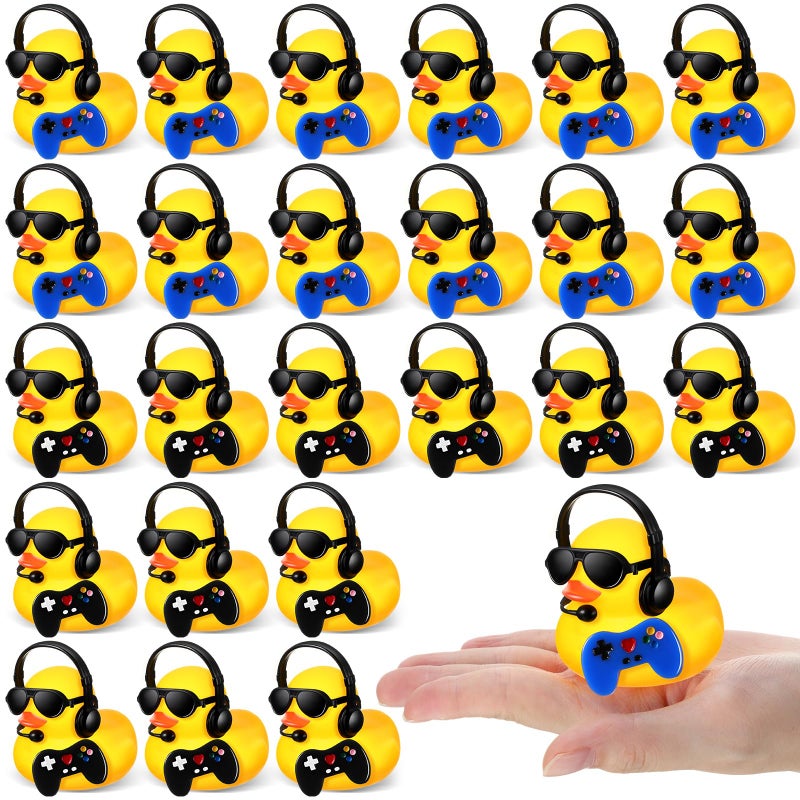 Leitee 24 Sets Video Game Party Favors Rubber Ducks with Mini Headset Glasses and Controllers Cute Bath Rubber Ducks Small Bathtub Accessories Toys for Birthday Swimming Party Favors Decoration - Image 3