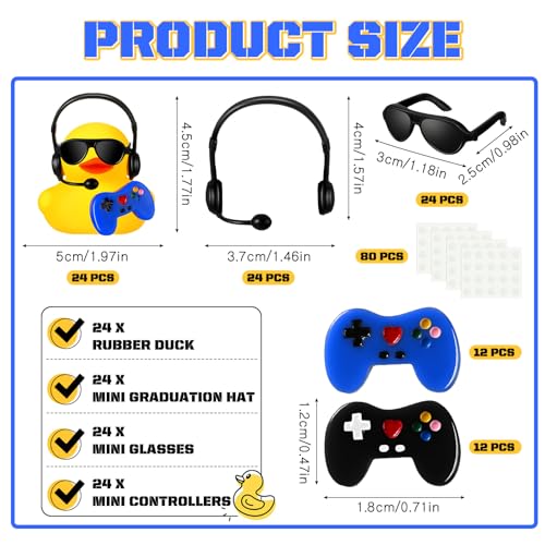 Leitee 24 Sets Video Game Party Favors Rubber Ducks with Mini Headset Glasses and Controllers Cute Bath Rubber Ducks Small Bathtub Accessories Toys for Birthday Swimming Party Favors Decoration - Image 5