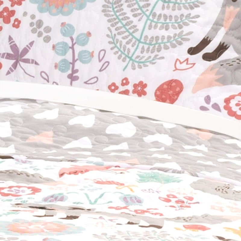 Lush Decor Pixie Fox Reversible Quilt Set, 3 Piece Set, Twin, Gray & Pink - Fun Lightweight Twin Bedding for Kids - Girls Pink Bedroom Decor - Image 4