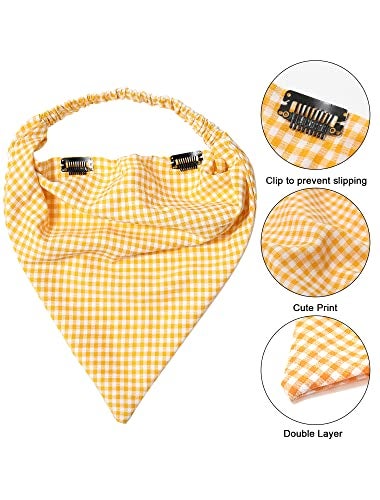 AWAYTR 3PCS Chiffon Floral Print Hair Scarf Headband with Hair Clip Kerchief Head Scarf Bandana for Women (Plaid, Green/Yellow/Pink) - Image 3