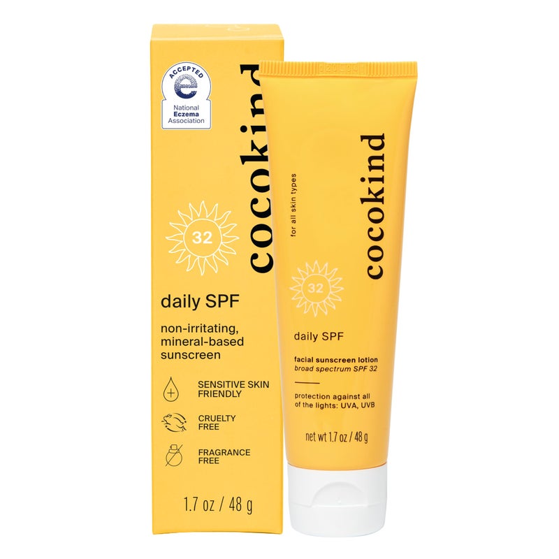 Cocokind Daily SPF, Face Sunscreen, Mineral Sunscreen with Zinc Oxide, Unscented, Reef Safe Sunscreen with SPF 32 Protection