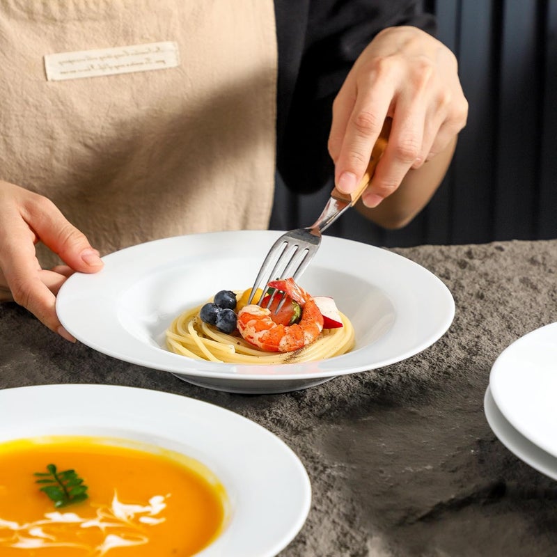 fMBB Ceramic Soup Bowls Shallow Plates 4 Pack White Dinner Bowls Plates Porcelain Wide Rim 85 Inch 85 oz Shallow Bowls  Ideal for Soup Dessert Salad and Pasta Microwave and Dishwasher Safe - Image 3