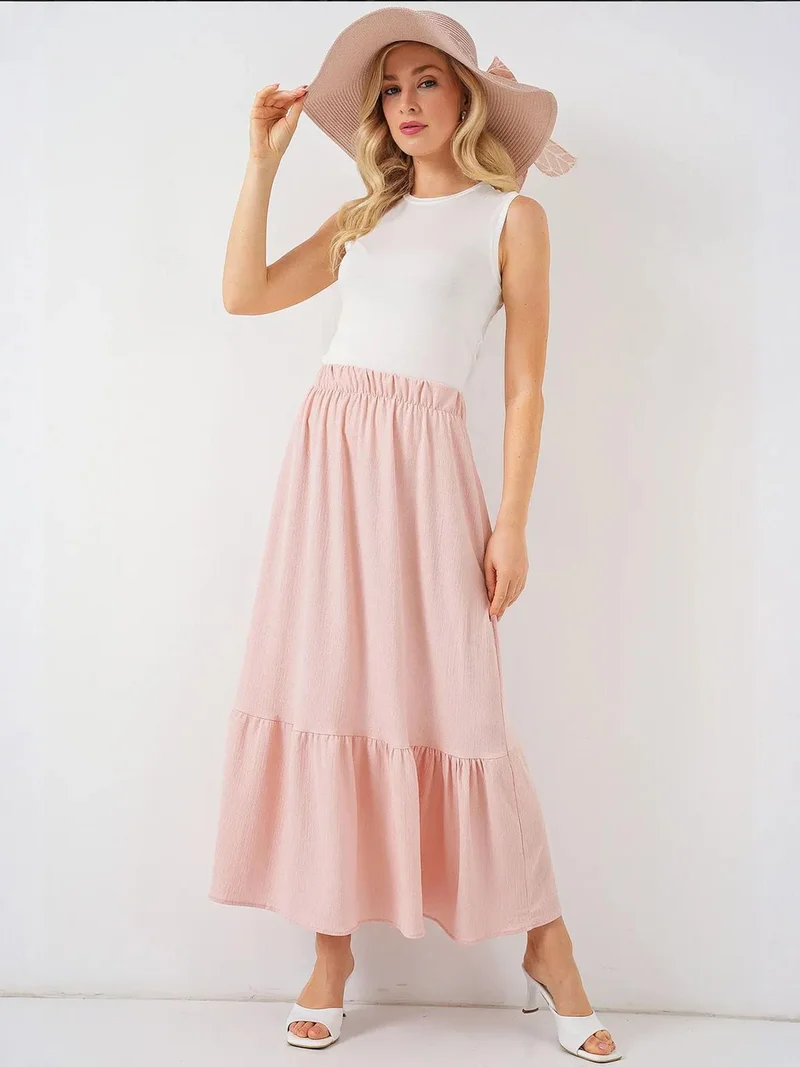 BIG DART BDART Textured Maxi Knit Skirt with Elastic Waist