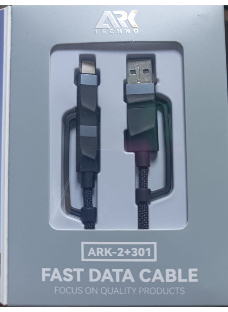آرْكْ تِكْنُو ARK-2+301: كابل شحن سريع بموصلين وثلاث رؤوس | موصل متعدد 3 في 1 عالمي | مدخل USB-A وType-C - Image 2