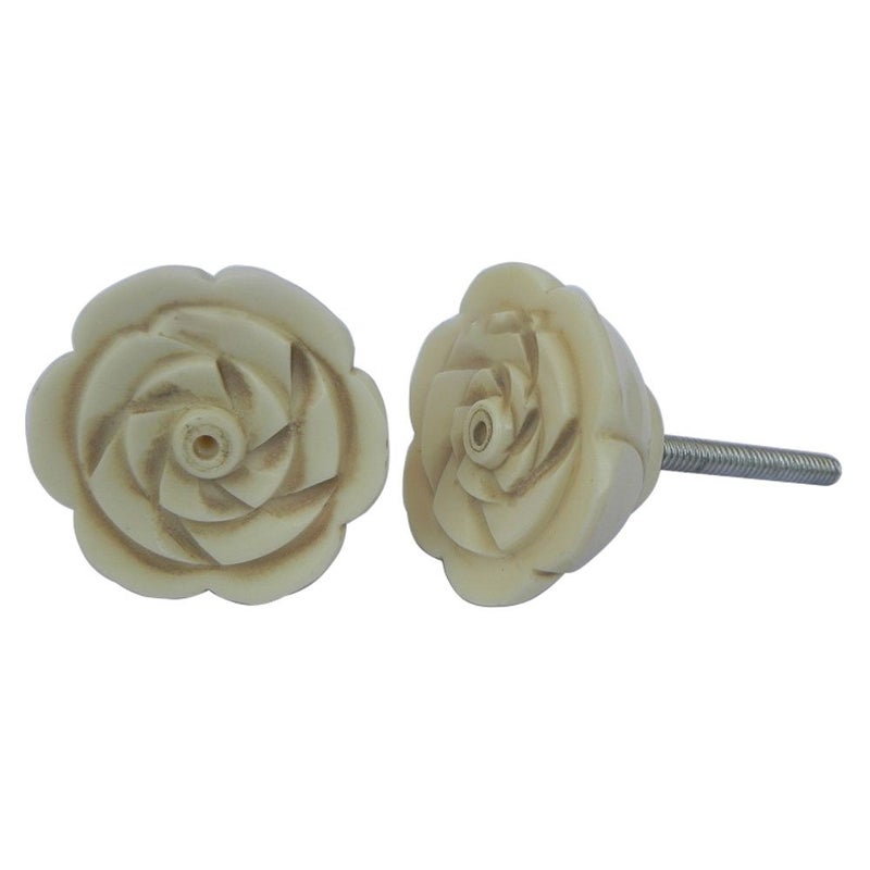 Indian-Shelf IndianShelf 2 Piece Cream Knobs Bone Knob Rose Door Pull Handle 381 cm Drawer Pulls 