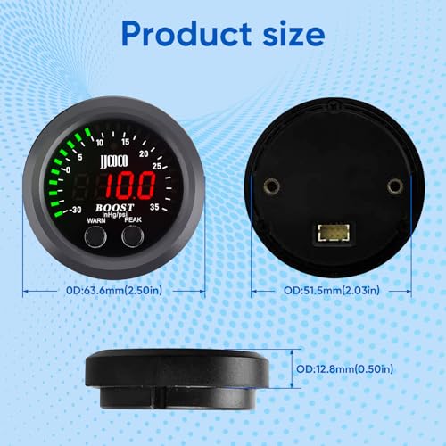ZHSYMX Universal Turbo Boost/Vacuum Gauge Kit Includes Electronic Pressure Sensor Red LED Light PSI Meter - for Car Truck - 2-1/16" - Image 3