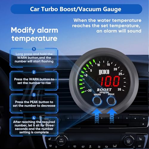 ZHSYMX Universal Turbo Boost/Vacuum Gauge Kit Includes Electronic Pressure Sensor Red LED Light PSI Meter - for Car Truck - 2-1/16" - Image 2