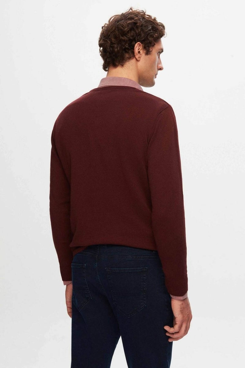 D'S DAMAT Regular Fit Claret Red Plain V Neck Knitwear Sweater 5HF06ORT12003  - Image 2