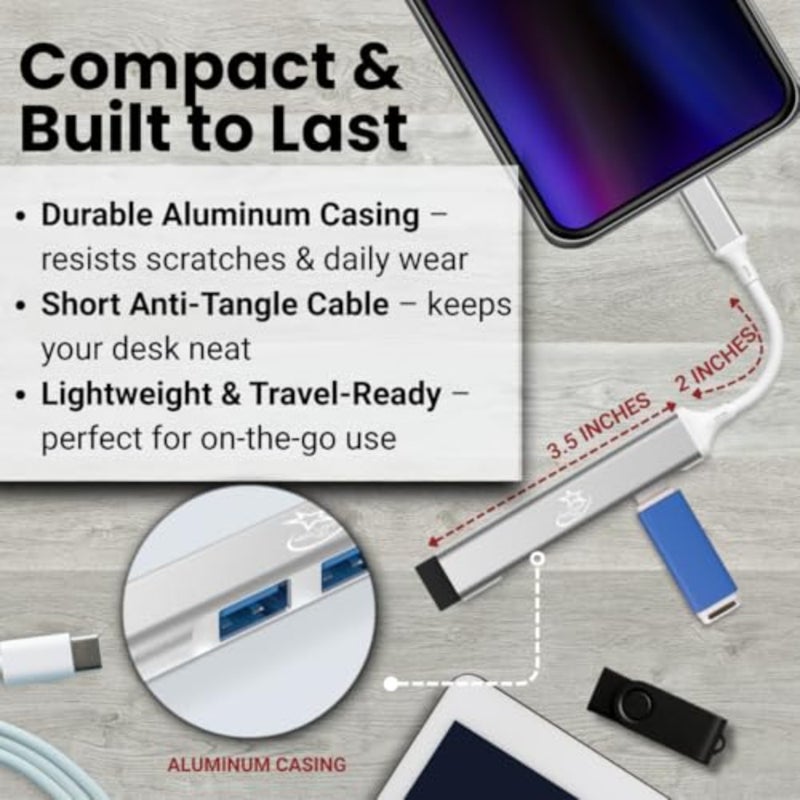 U114C USB Hub 4-Port Mini USB C Hub with USB-A and USB-C 3.0/2.0 Ports, Multiport Adapter for Laptop, Desktop, MacBook, Chromebook, and PC Expansion - Image 4