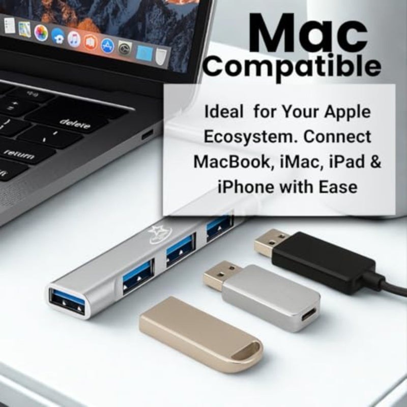 U114C USB Hub 4-Port Mini USB C Hub with USB-A and USB-C 3.0/2.0 Ports, Multiport Adapter for Laptop, Desktop, MacBook, Chromebook, and PC Expansion - Image 5