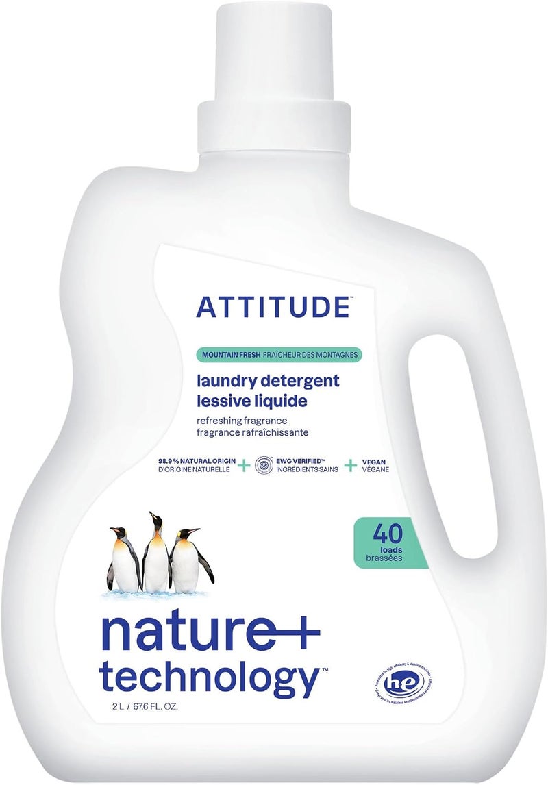 ATTITUDE Liquid Laundry Detergent, EWG Verified Laundry Soap, HE Compatible, Vegan and Plant Based Products, Cruelty-Free, Mountain Fresh, 40 Loads, 67.6 Fl Oz - Image 1