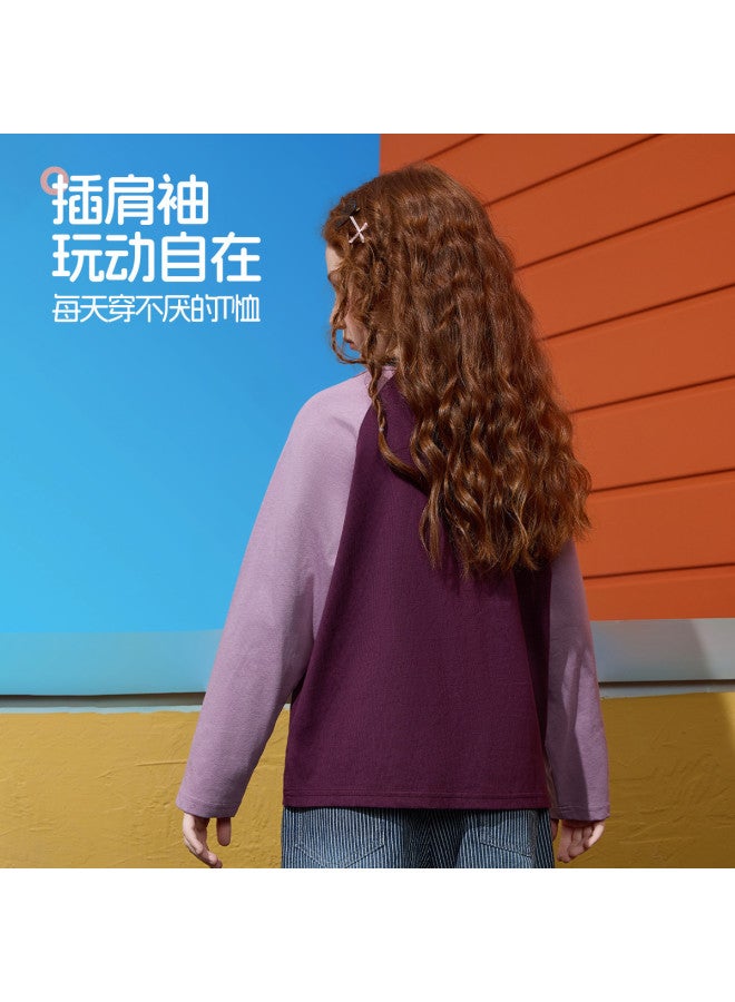 ASK JUNIOR Girls' T-shirt 25 Autumn Mid-child Color Blocking Splicing Children's Round Neck Long Sleeve Base Shirt - Image 5