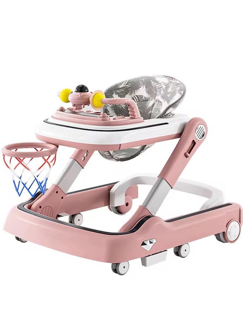 امبريلا مشاية أطفال متعددة الوظائف 4 في 1 مع باسكت بول-وردي