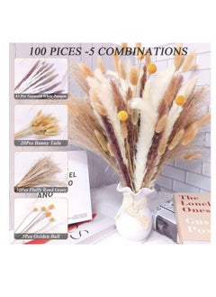 SYOSI Natural Dried Pampas Grass, Boho Decor Fluffy White Pompous Grass Large Reed Bunny Tail Wheat Stalk Decorative Plumes Italian Ruscus Solidago Goldenrod Flower Bouquet  - Image 1