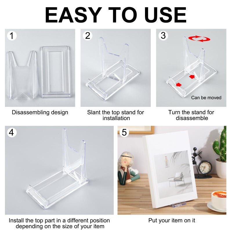 Memorywuu 12 Pack Acrylic Book Stand for Display Adjustable Clear Display Holder Easel Collector Stand for Home Office Back to School Comic Album CD Magazine Postcard Artworks (4.2 x 4.3 x 2.35 Inch) - Image 5