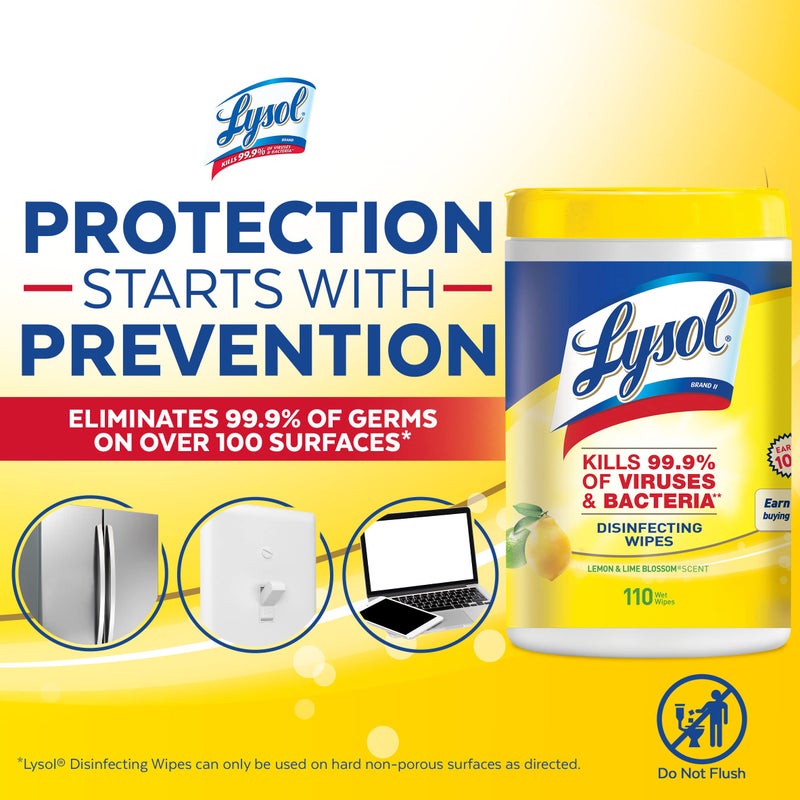 Lysol Disinfectant Wipes, Multi-Surface Antibacterial Cleaning Wipes, For Disinfecting and Cleaning, Lemon and Lime Blossom, 80 Count (Pack of 1) - Image 5