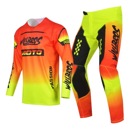 Willbros Youth Moto Gear Set Pant and Jersey Combo for Kids MX Motocross Children Racing Suit Offroad MTB Motorcycle Boys Girls Orange Yellow YXL - Image 1