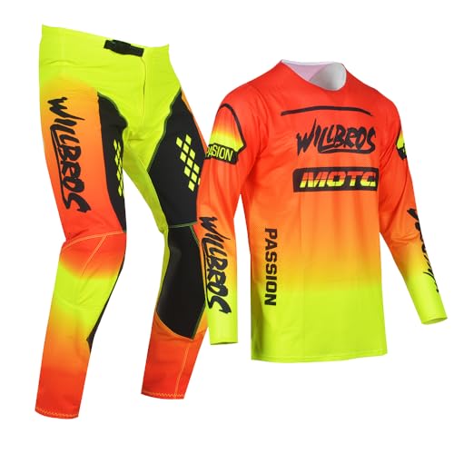 Willbros Youth Moto Gear Set Pant and Jersey Combo for Kids MX Motocross Children Racing Suit Offroad MTB Motorcycle Boys Girls Orange Yellow YXL - Image 3