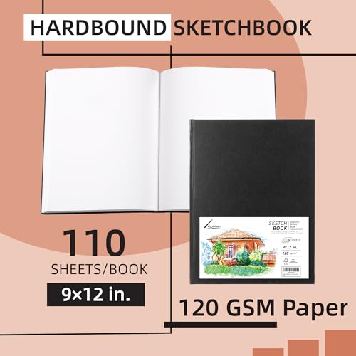 TX liteart Hardcover 9" x 12" Sketch Pads for Drawing, 110 Sheets, 80lb/120GSM Marker Sketchbook - Acid Free Paper, Durable Binding, Bleedproof, Professional Hardbound Sketchbook (Pack of 1) - Image 2