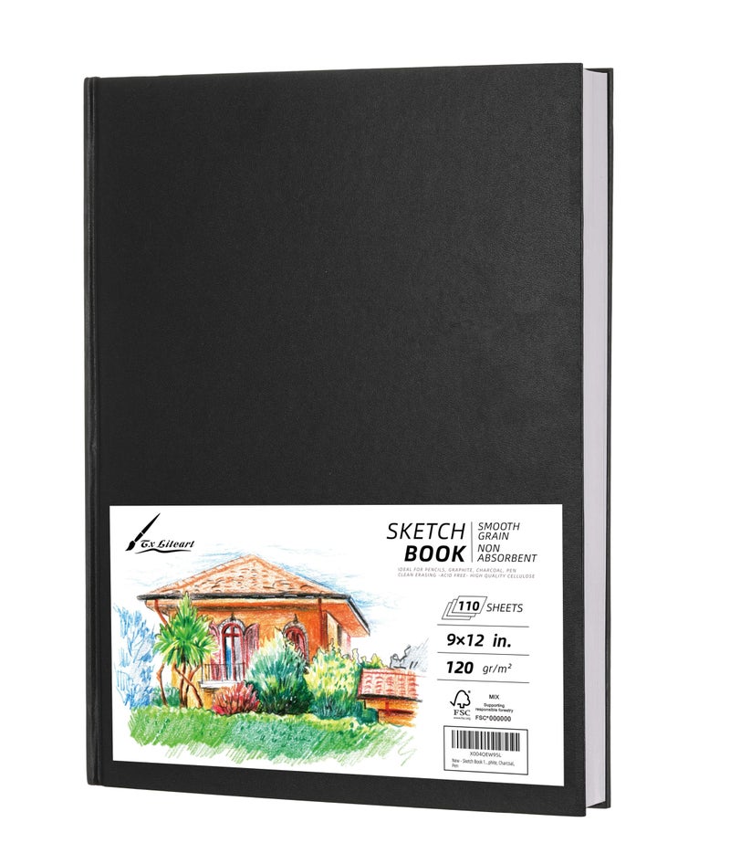TX liteart Hardcover 9" x 12" Sketch Pads for Drawing, 110 Sheets, 80lb/120GSM Marker Sketchbook - Acid Free Paper, Durable Binding, Bleedproof, Professional Hardbound Sketchbook (Pack of 1) - Image 1