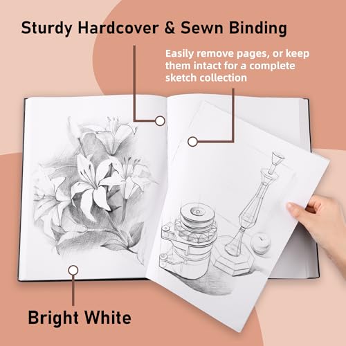 TX liteart Hardcover 9" x 12" Sketch Pads for Drawing, 110 Sheets, 80lb/120GSM Marker Sketchbook - Acid Free Paper, Durable Binding, Bleedproof, Professional Hardbound Sketchbook (Pack of 1) - Image 4