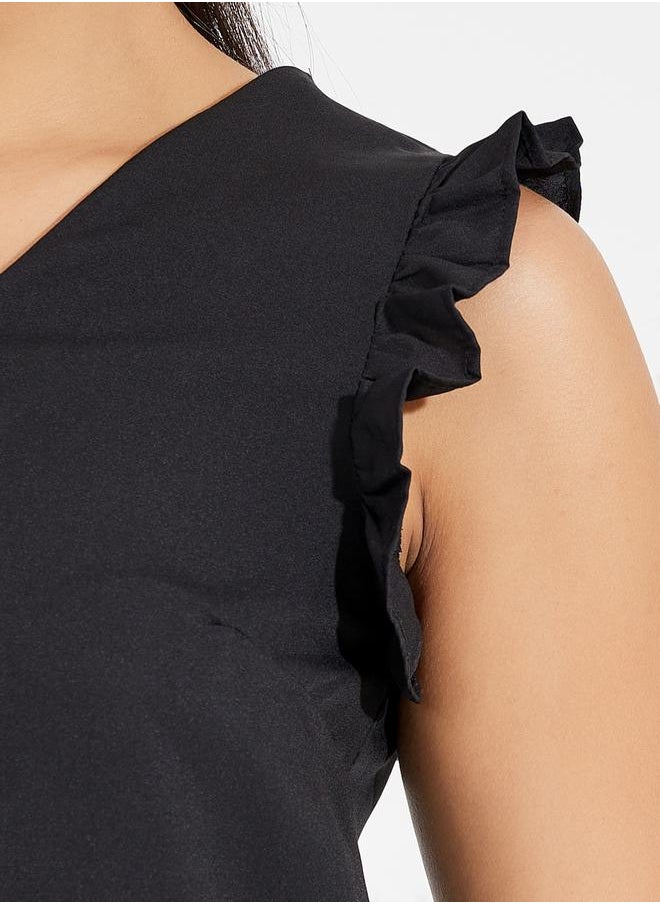 Styli Ruffled Sleeveless V Neck Top  - Image 4