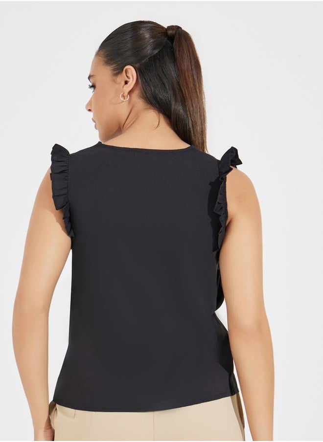 Styli Ruffled Sleeveless V Neck Top  - Image 5