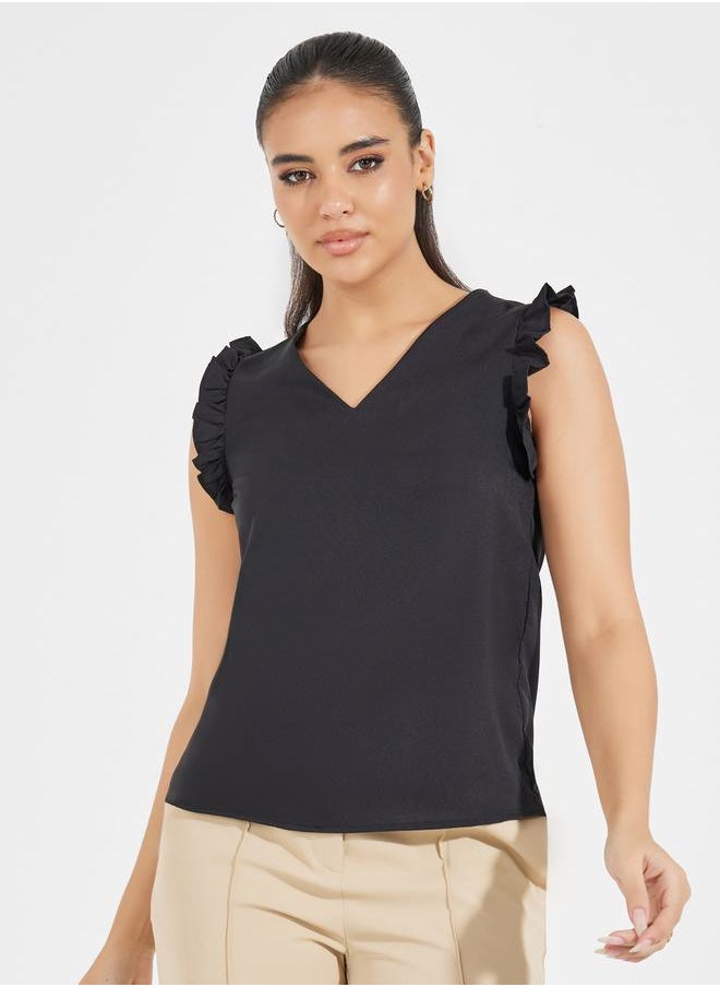 Styli Ruffled Sleeveless V Neck Top  - Image 3