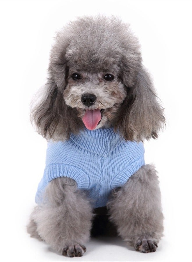 Loquat Squality Pet Supplies Dog Clothing Solid Color Floral High Neck Clothing Autumn And Winter Blue - Image 1