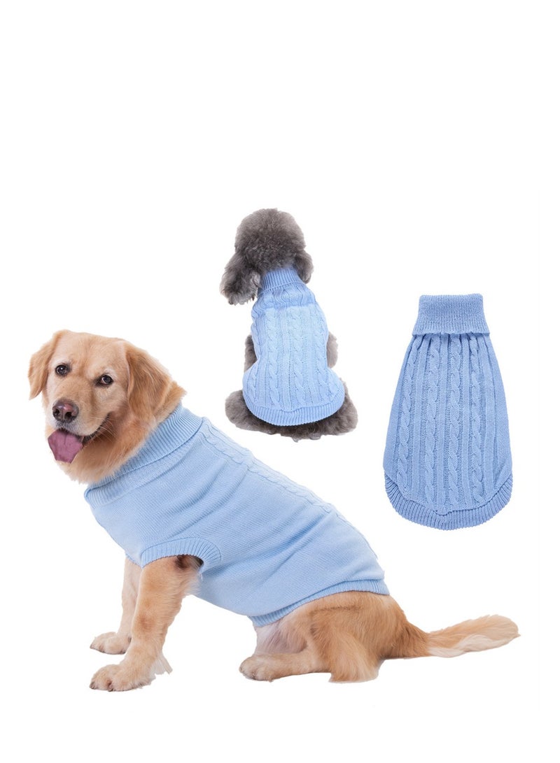 Loquat Squality Pet Supplies Dog Clothing Solid Color Floral High Neck Clothing Autumn And Winter Blue - Image 3
