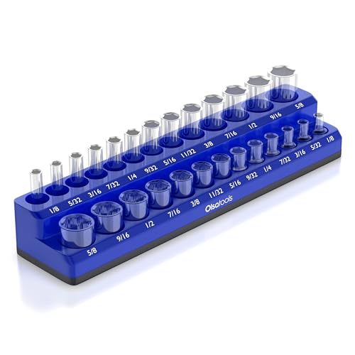 Olsa Tools Magnetic Socket Organizer 14Inch Drive SAE Socket Holder with Strong Magnets Professional Tool Holder and Organizer Stores up to 26 Sockets Blue Part 1298 - Image 1