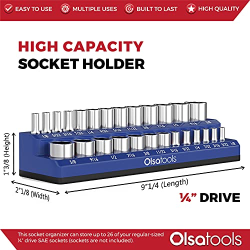 Olsa Tools Magnetic Socket Organizer 14Inch Drive SAE Socket Holder with Strong Magnets Professional Tool Holder and Organizer Stores up to 26 Sockets Blue Part 1298 - Image 5