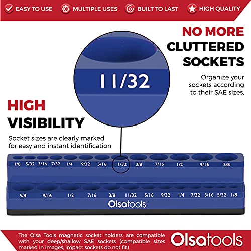 Olsa Tools Magnetic Socket Organizer 14Inch Drive SAE Socket Holder with Strong Magnets Professional Tool Holder and Organizer Stores up to 26 Sockets Blue Part 1298 - Image 3