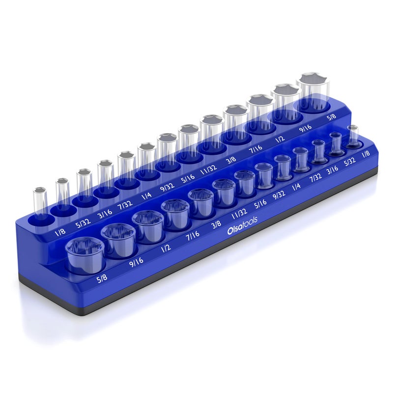 Olsa Tools Magnetic Socket Organizer 14Inch Drive SAE Socket Holder with Strong Magnets Professional Tool Holder and Organizer Stores up to 26 Sockets Blue Part 1298 - Image 2