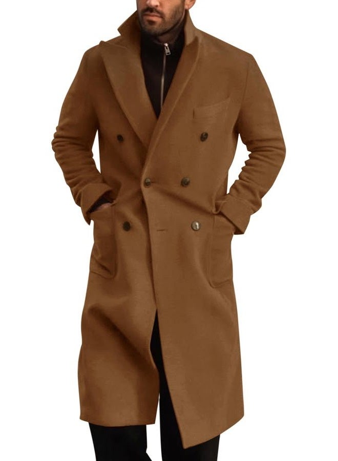 Runcati Mens Wool Blend Casual Trench Coat Notched Collar Lapel Long Jacket Double Breasted Classic Winter Overcoat, Coffee, M - Image 1