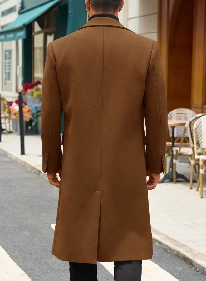 Runcati Mens Wool Blend Casual Trench Coat Notched Collar Lapel Long Jacket Double Breasted Classic Winter Overcoat, Coffee, M - Image 3