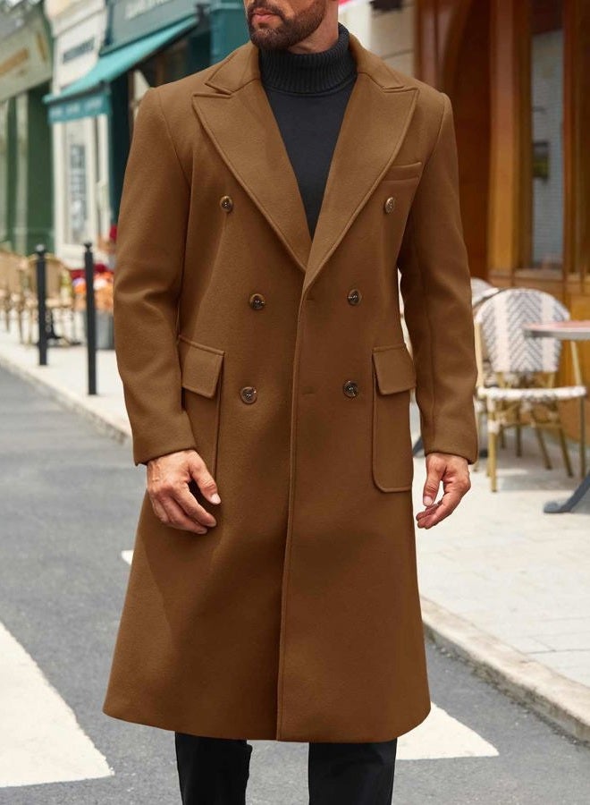 Runcati Mens Wool Blend Casual Trench Coat Notched Collar Lapel Long Jacket Double Breasted Classic Winter Overcoat, Coffee, M - Image 4