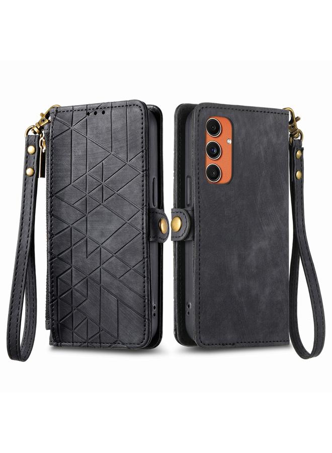 اس-توب جراب لهاتف Samsung Galaxy A55 5G، جراب هاتف جلدي بسحاب هندسي ومشبك جانبي - Image 1