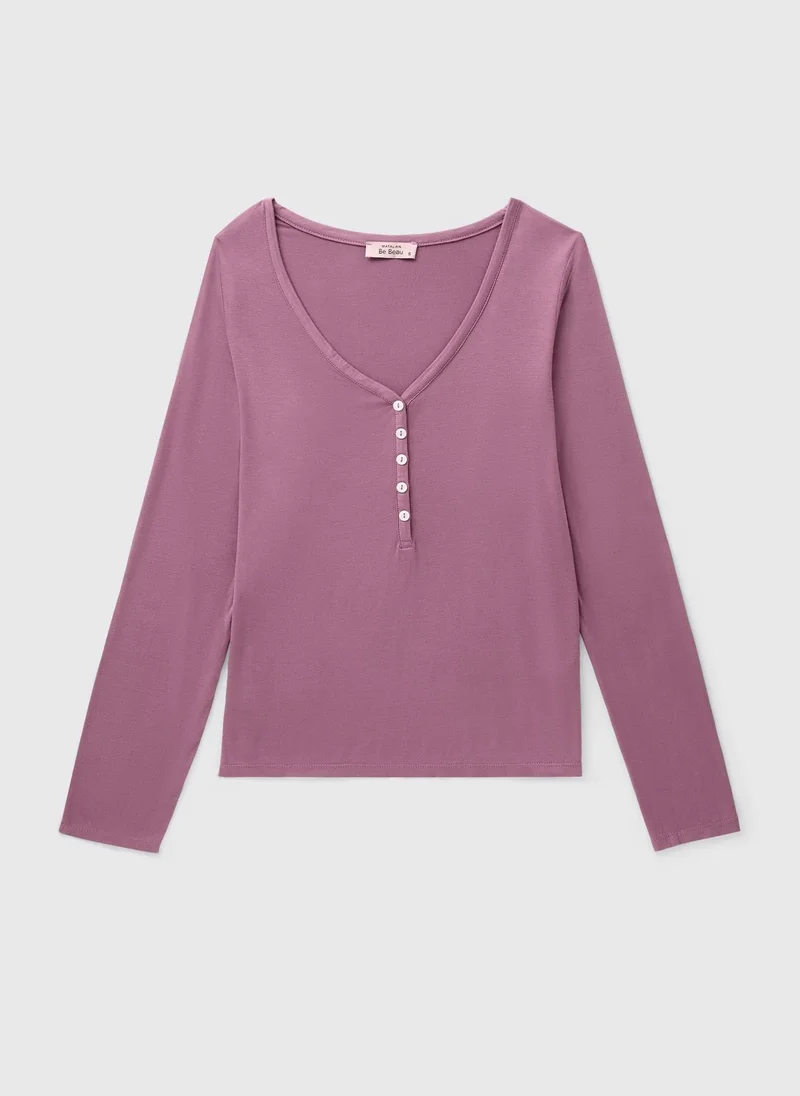 Matalan Plum Henley Long Sleeve Pyjama Top