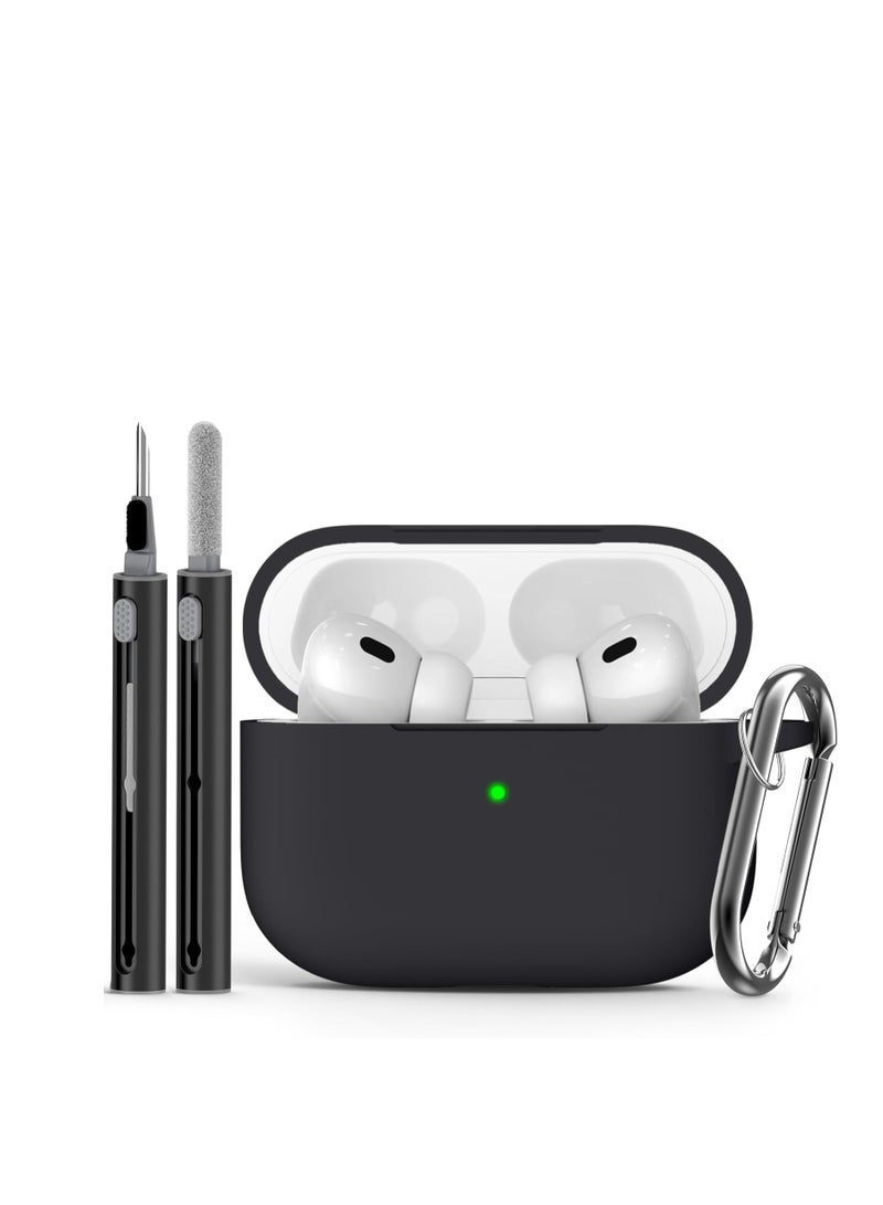 AirPods Pro Case Cover with Cleaner Kit,Soft Silicone Protective Case for Apple AirPod Pro 2nd/1st Generation Case for Women Men,AirPods Pro 2/Pro Case Accessories with Keychain-Black - Image 1