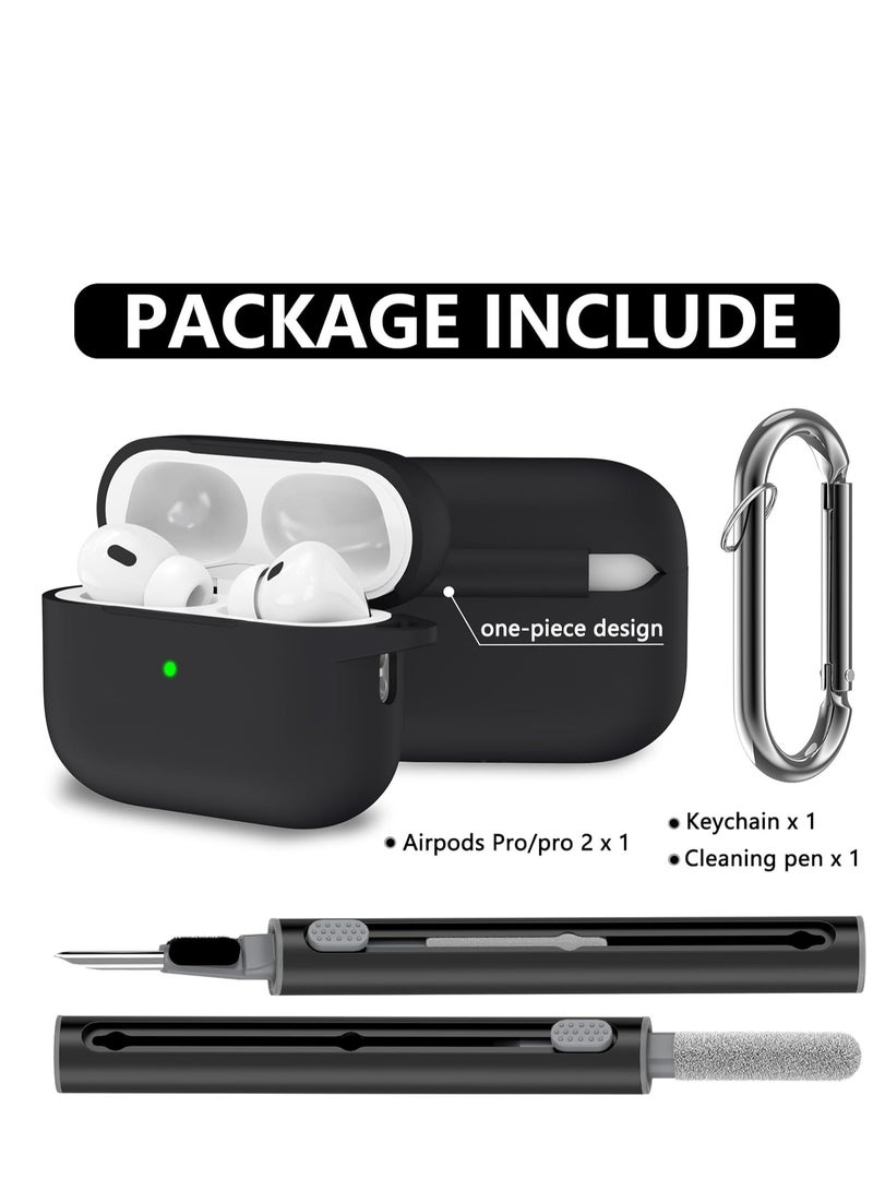 AirPods Pro Case Cover with Cleaner Kit,Soft Silicone Protective Case for Apple AirPod Pro 2nd/1st Generation Case for Women Men,AirPods Pro 2/Pro Case Accessories with Keychain-Black - Image 3