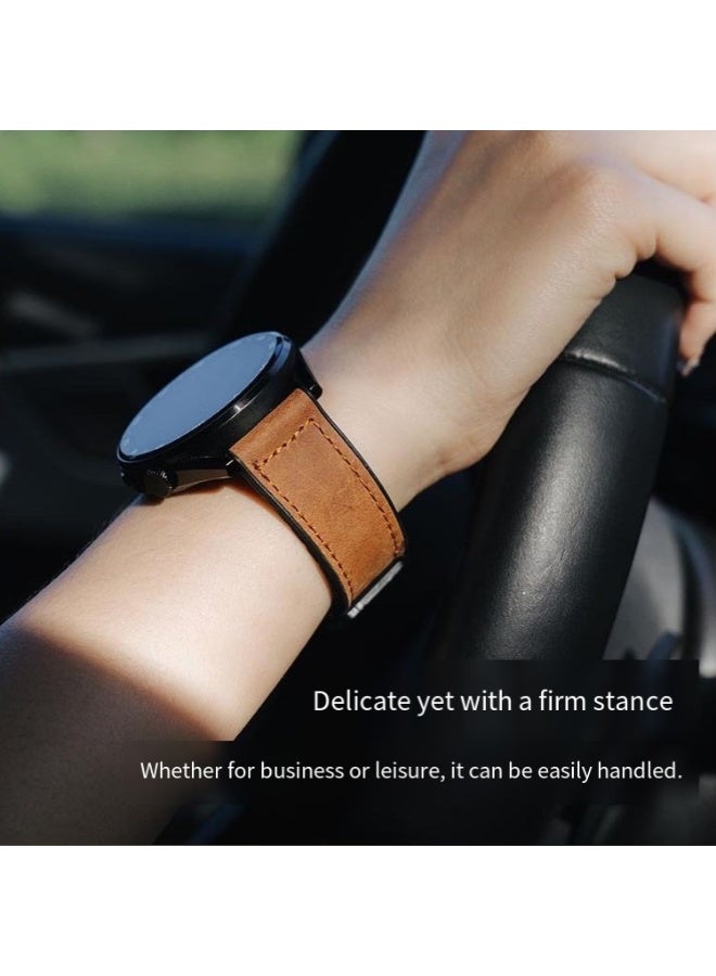 22mm leather strap, with magnetic buckle design, compatible with Huawei GT3/4 (46mm), GT3 Pro, Huawei Watch 3, GT2e, GT2 Pro, GT2 (42/46mm), and Samsung Galaxy Watch 3 (45mm/Gear S3, brown color). - Image 4