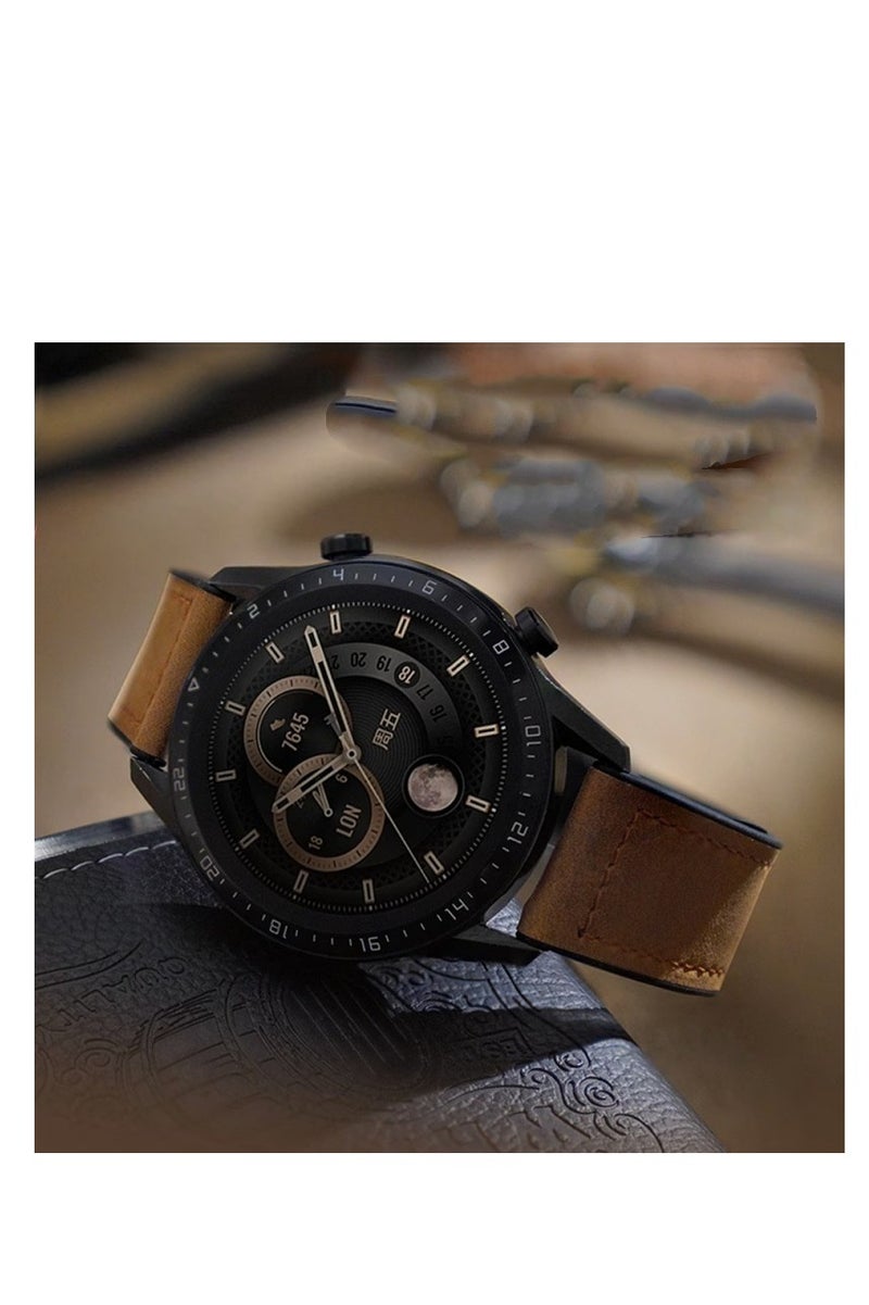 22mm leather strap, with magnetic buckle design, compatible with Huawei GT3/4 (46mm), GT3 Pro, Huawei Watch 3, GT2e, GT2 Pro, GT2 (42/46mm), and Samsung Galaxy Watch 3 (45mm/Gear S3, brown color). - Image 5