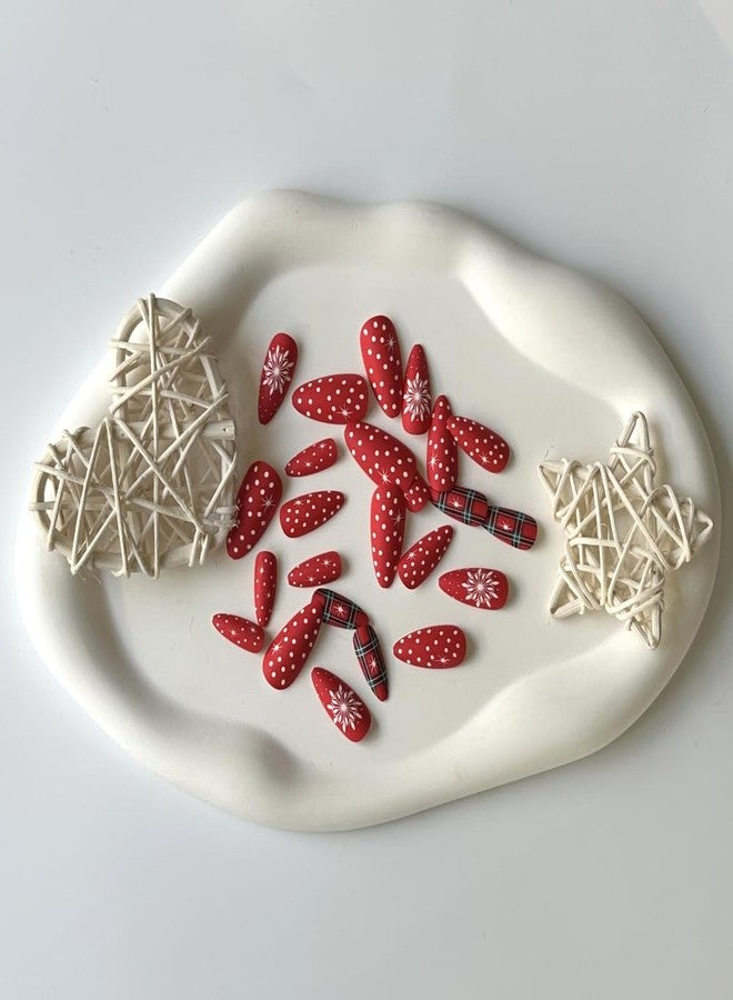 SPLOCUDU Almond Christmas Press on Nails Medium Red Fake Nails with White Snowflake Design Matte Christmas False Nails Acrylic Nails Full Cover Glue on Nails Stick on Nails for Women and Girls - Image 5