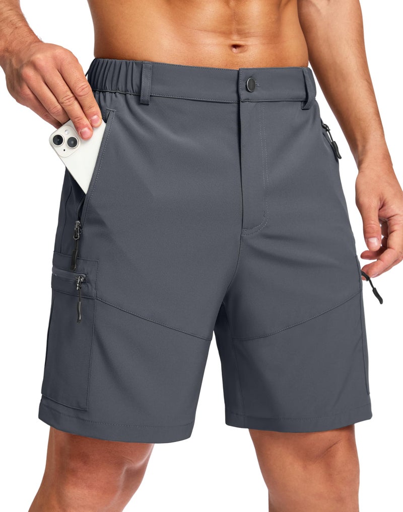 Pudolla Men's Hiking Shorts 11" Lightweight Cargo Work Shorts for Men Summer Travel Golf Casual Outdoor with 5 Pockets(Deep Grey Large) - Image 1