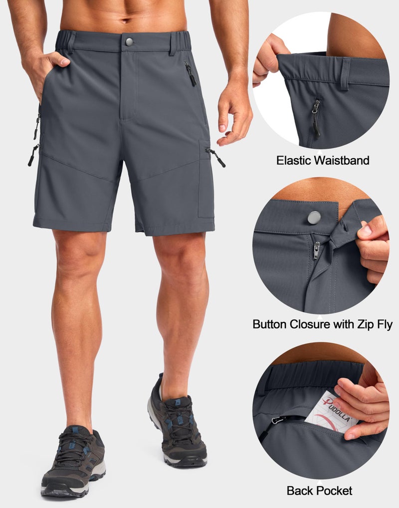 Pudolla Men's Hiking Shorts 11" Lightweight Cargo Work Shorts for Men Summer Travel Golf Casual Outdoor with 5 Pockets(Deep Grey Large) - Image 3