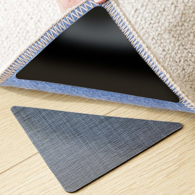 12PCS NON SLIP RUG GRIPPERS RUG PADS GRIPPERS RUG TAPE ANTI SLIP CARPET PADS RUG CORNER GRIPPER FOR HARDWOOD FLOORSTILEMATSKEEP AREA RUGS FLAT AND EASILY PEEL OFF BLACK