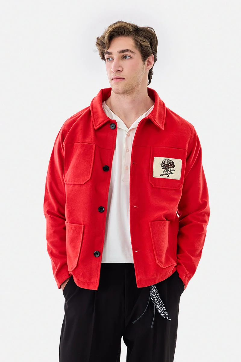 سنيتش Red Embroidered Long Sleeve Regular Fit Jacket