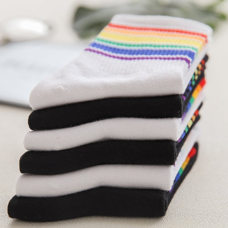 Colorful Rainbow Shark Pants Sporty Socks In Black  - Image 4