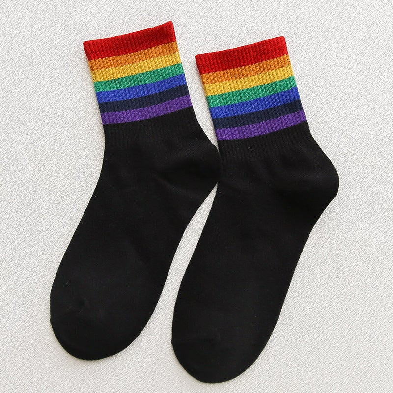Colorful Rainbow Shark Pants Sporty Socks In Black  - Image 2